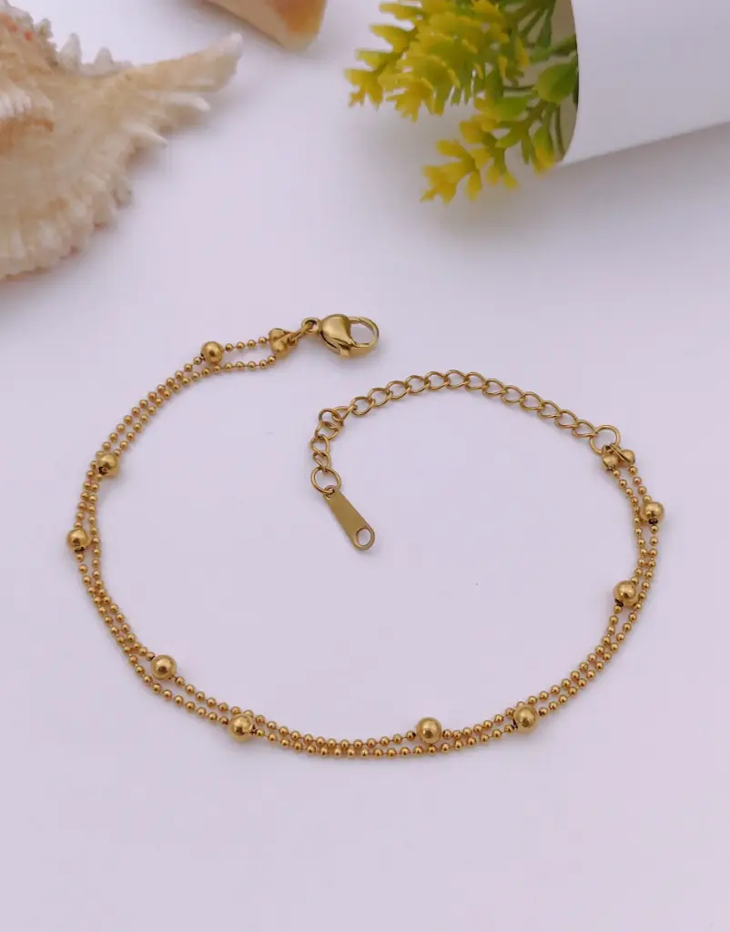 Dual-Layer Beaded Anti-Tarnish Gold Bracelet