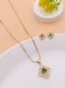 Gold Necklace and Earrings Set with Green Stones