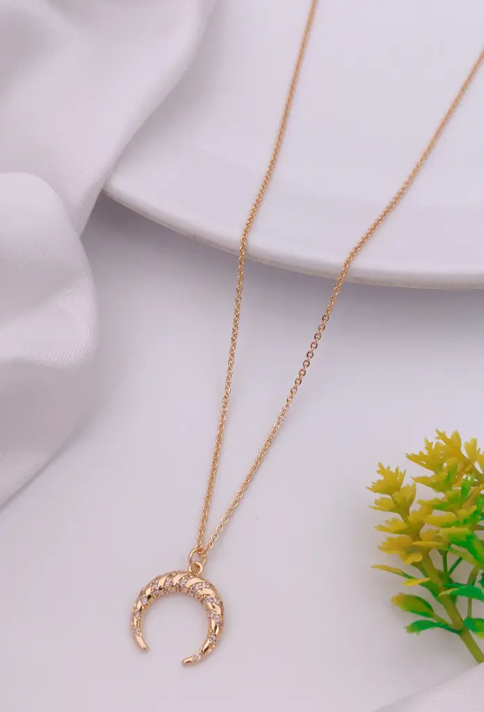 Anti-Tarnish Gold Crescent Moon Pendant Necklace