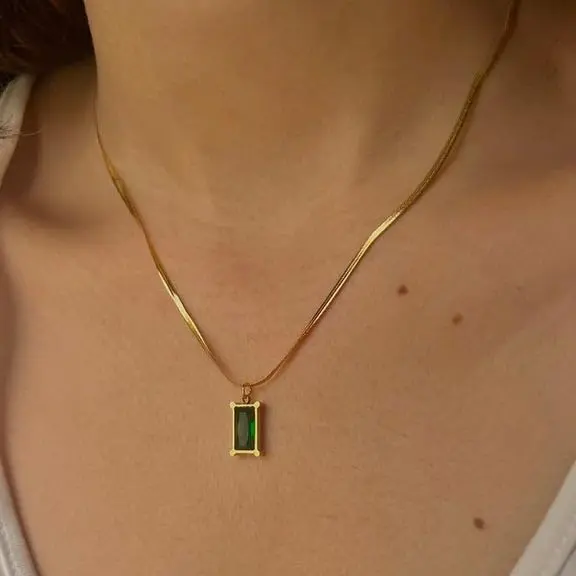 Emerald Studded Anti-Tarnish Gold Plated Stainless Steel 