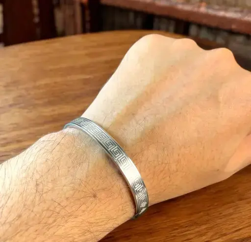 Men’s Anti-Tarnish Greek Key Silver Bracelet