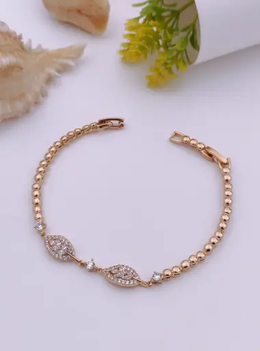 [k_B013] Leaf Motif Anti-Tarnish Rose Gold Bracelet 