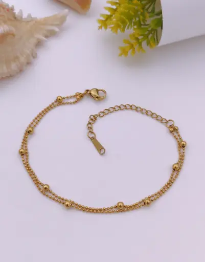 Dual-Layer Beaded Anti-Tarnish Gold Bracelet