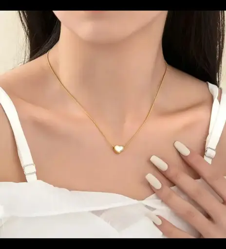 Minimalist Gold Snake Chain Necklace with White Heart(Daily Wear)