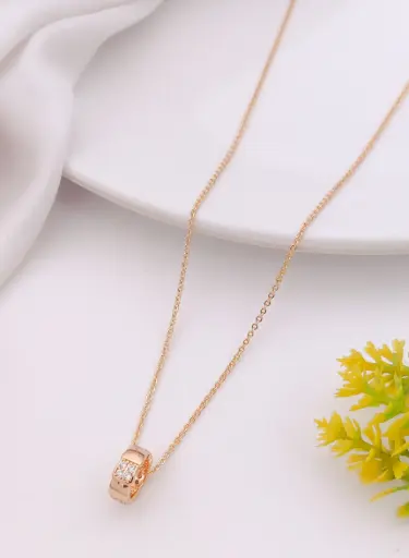 [k_N012] Rose Gold Cube Charm Pendant Necklace