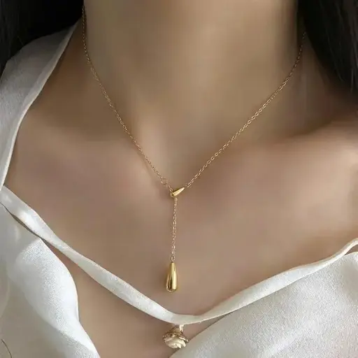 El Regalo Water Drop Minimalist Stainless Steel Necklace 