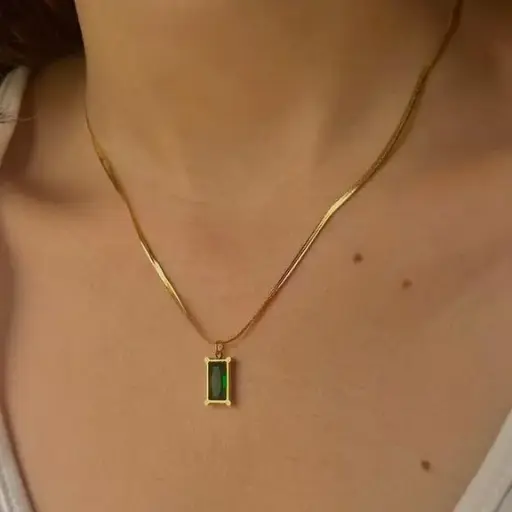 Emerald Studded Anti-Tarnish Gold Plated Stainless Steel 