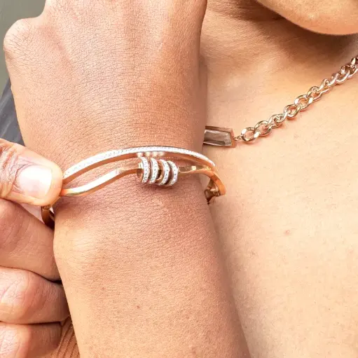 Elegant Rose Gold Cubic Zirconia Hinged Bangle Bracelet