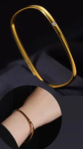 Elegant Gold-Tone Rectangular Bangle Bracelet