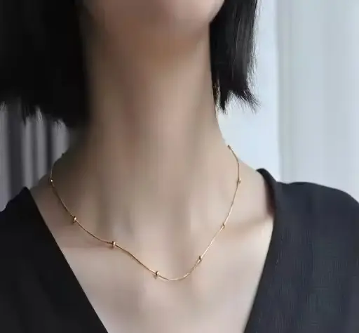 Minimalist Gold-Tone Anti-Tarnish Beaded Chain Necklace