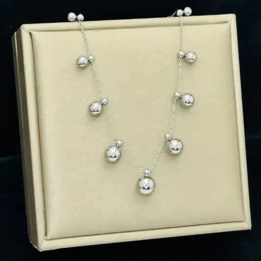 Silver-Plated Anti-Tarnish Bubble Bead Necklace – Elegant Dangle Charm Chain