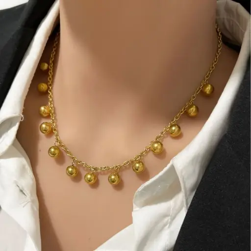 Bold Gold-Plated Anti-Tarnish Ball Charm Necklace – Statement Chain Jewelry