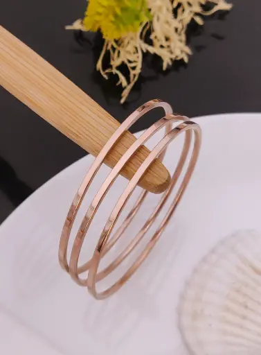 Elegant Rose Gold-Tone Stainless Steel Anti-Tarnish Bangles (Set of 3)