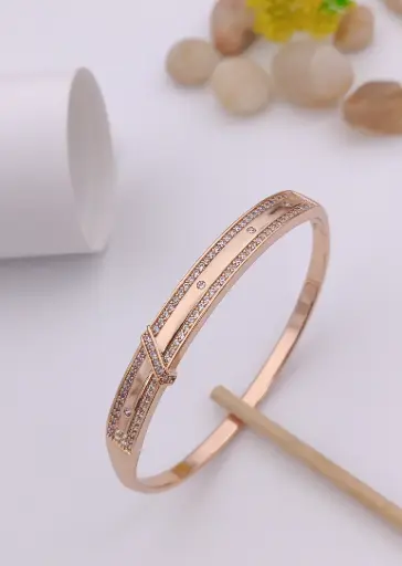 Rose Gold Stainless Steel Bangle with Crystal Accents
